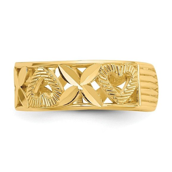 14k Yellow Gold Solid Toe Ring Diamond-cut X & Heart Adjustable - Picture 3 of 4